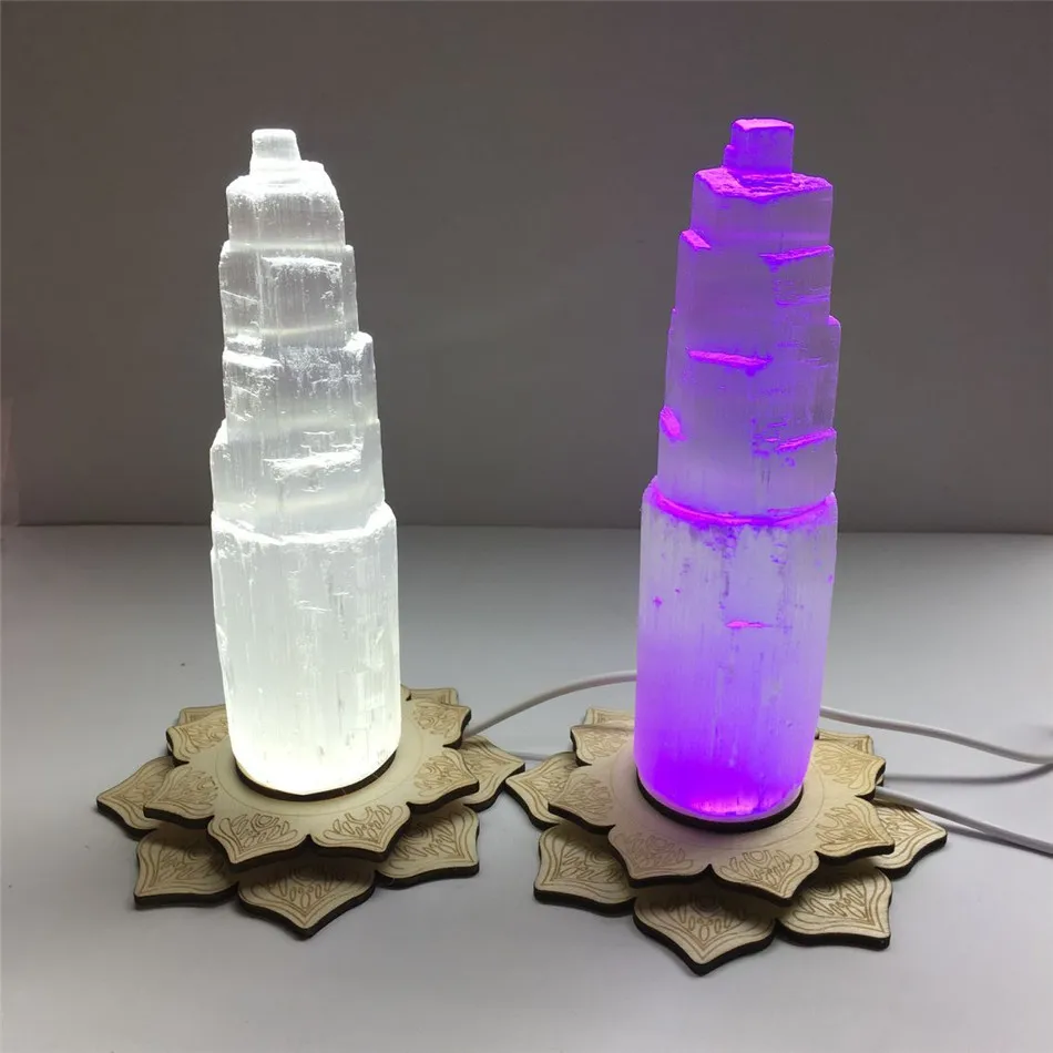6-20cm Natürliche Quarz Kristall Selenite Turm Lotus Lampe Gips Burg Reiki Healing Wohnkultur Mineral Probe