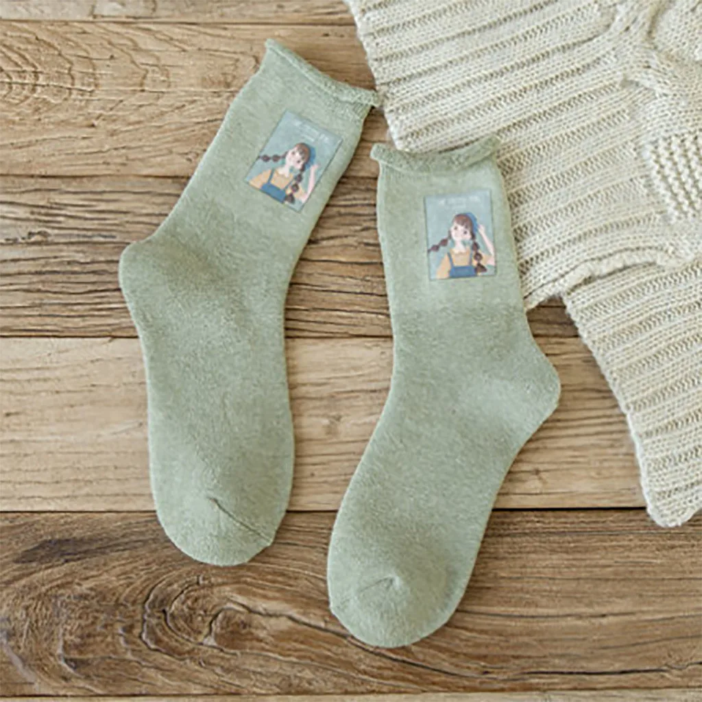 Модные теплые носки в рулоне 1 пара женские с мультяшным принтом хлопковые