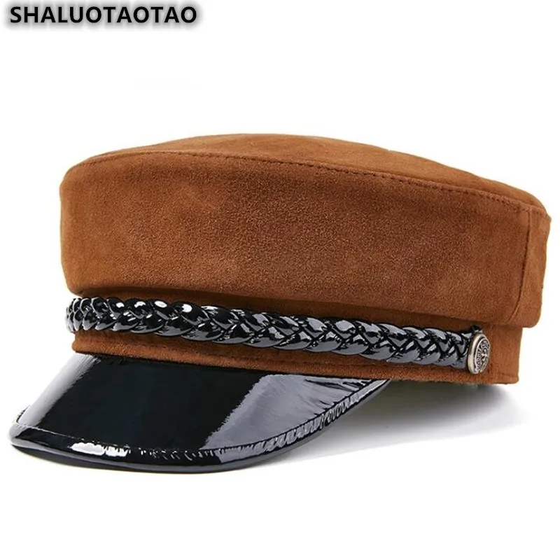 

SHALUOTAOTAO Men's Flat Cap Fashion Sheepskin Genuine Leather Hat For Women Spring Autumn Thin Military Hats Snapback Tide Caps