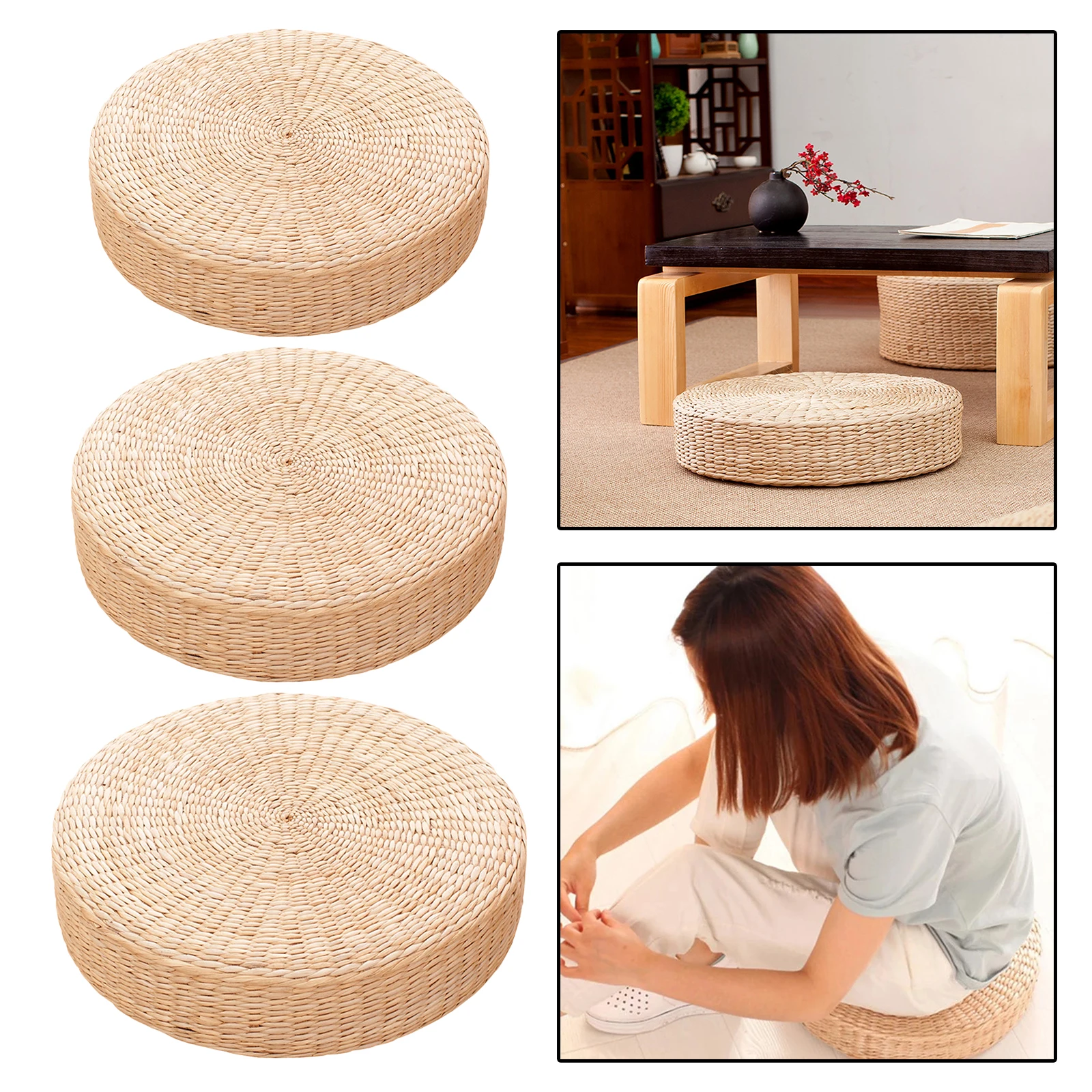 

Handcrafted Knitted Straw Sitting Cushion Hand Woven Padded Tatami Cushion