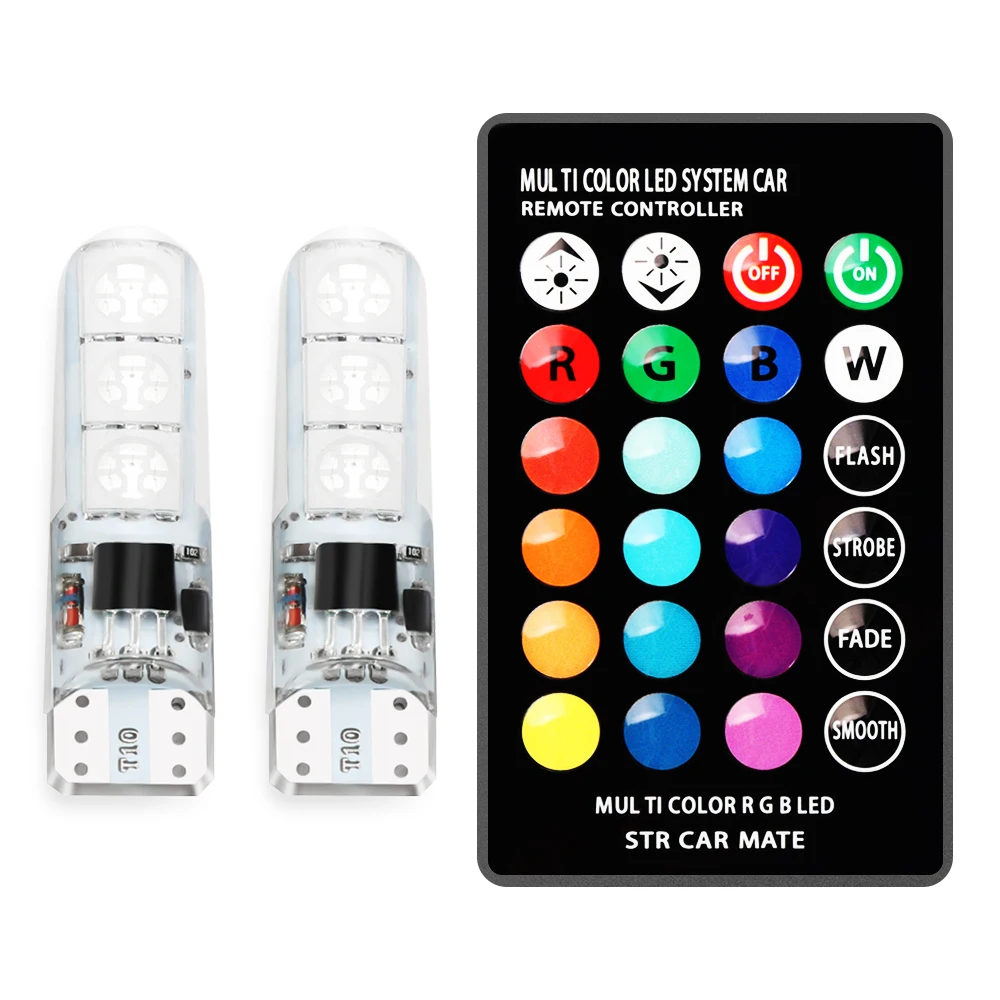 T10 W5W цветная (RGB) Светодиодная лампа автомобиля атмосфера габаритный фонарь