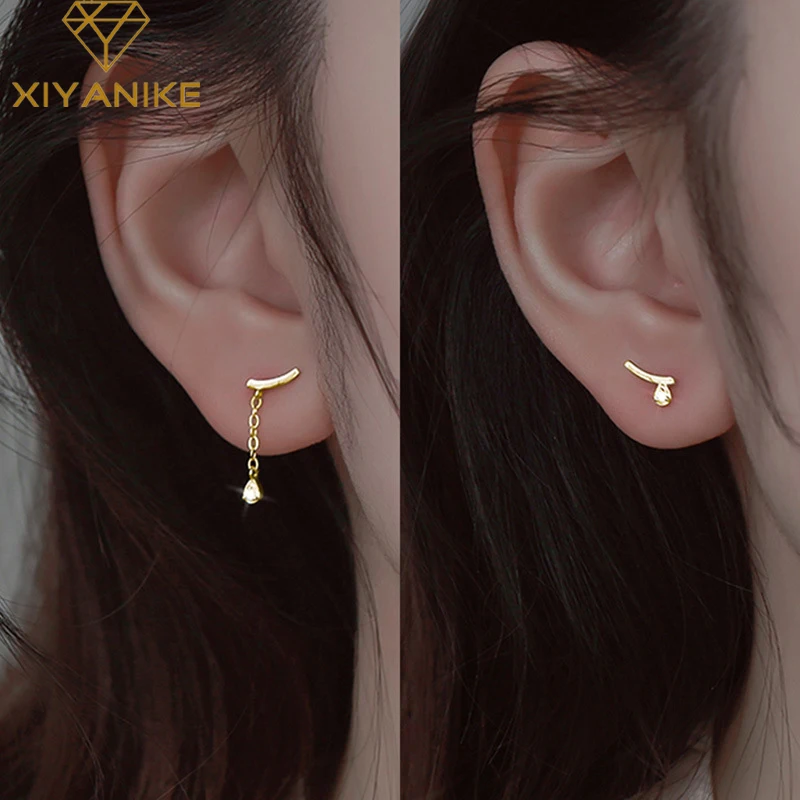 

XIYANIKE Silver Color Asymmetrical Chain Zircon Stud Earring Women Fashion Compact Unique Design High-end Handmade Couple