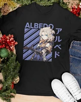 2021 menwomens summer black street fashion hip hop genshin impact albedo anime t shirt cotton manga tees short sleeve tops