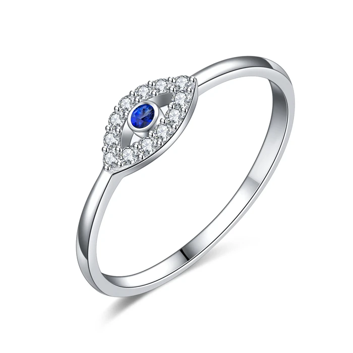 White Gold TONTGZHE, настоящее 925 пробы Серебряное кольцо от сглаза, очаровательное голубое CZ обручальное кольцо для женщин, ювелирное изделие из Турции - Цвет основного камня: White Gold