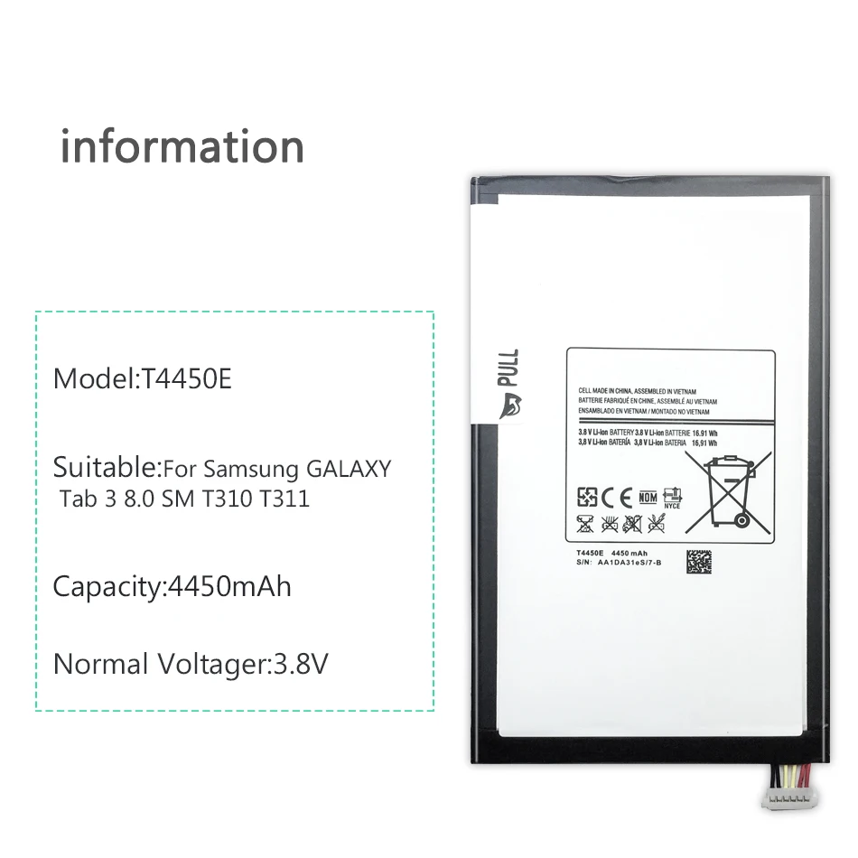 Литий-полимерный аккумулятор для планшета samsung GALAXY Tab 3 8,0 SM T310 T311, сменный аккумулятор 4450 мАч T4450E