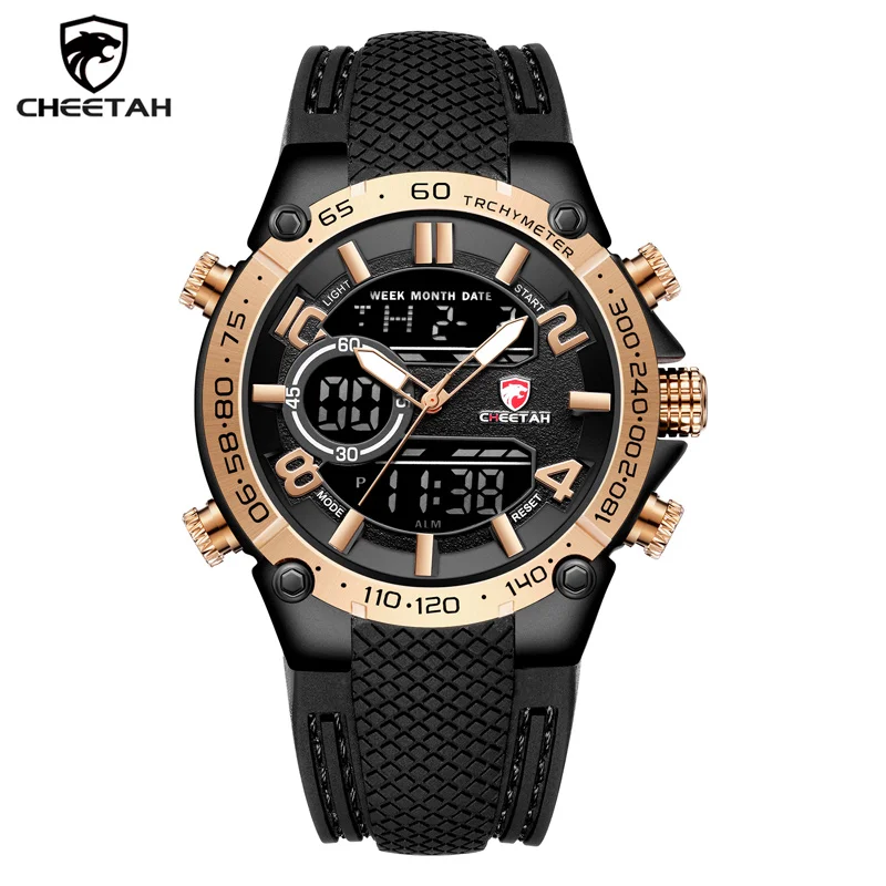 CHEETAH мужские часы с двумя дисплеями Топ бренд Мода Роскошные Аналоговые Цифровые спортивные часы мужской хронограф водонепроницаемый светодиодный наручные часы - Цвет: RG B