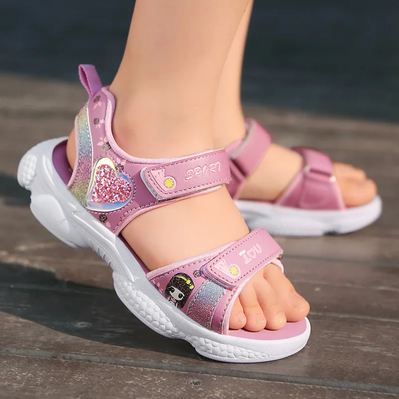 

2021 new Korean design Girls sandals wholesale children's Princess shoes, big children's poly urethane soft-soled beach shoes