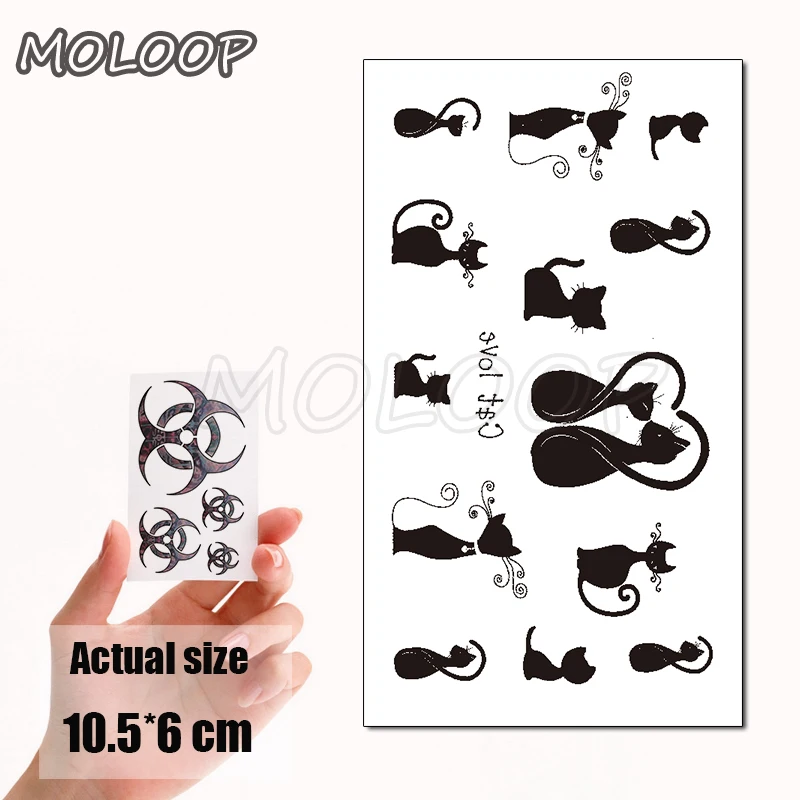 

Water Transfer Black Sexy Couples Cat Tattoo Body Art Waterproof Temporary Fake Flash Tattoo for Man Woman Kid 10.5*6 Cm