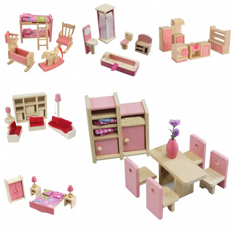 Набор деревянных игрушек миниатюрный дом мебель для детей ролевые игры