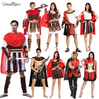 umorden halloween carnival party costume adult couple roman greek armor soldier warrior gladiator costumes dresses for men women