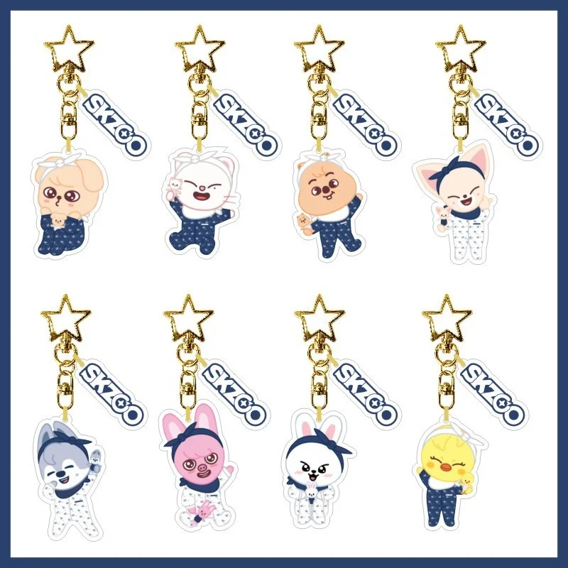 

KPOP Stray Kids Doll Acrylic Keychain Key Ring SKZOO Pajamas K-POP Straykids Fan Favorites New Korea Group Thank You Card