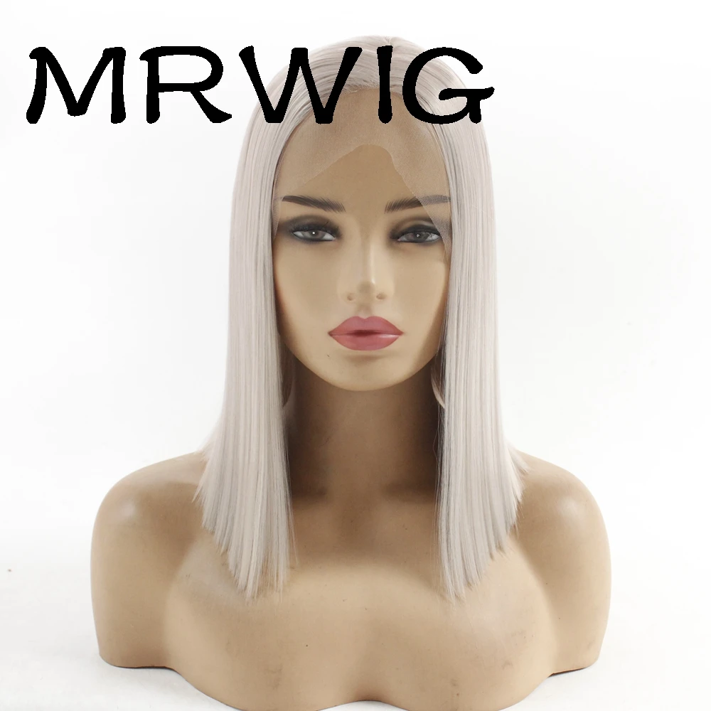 MRWIG короткий боб прямой 12in левая часть синтетический передний парик расчески и