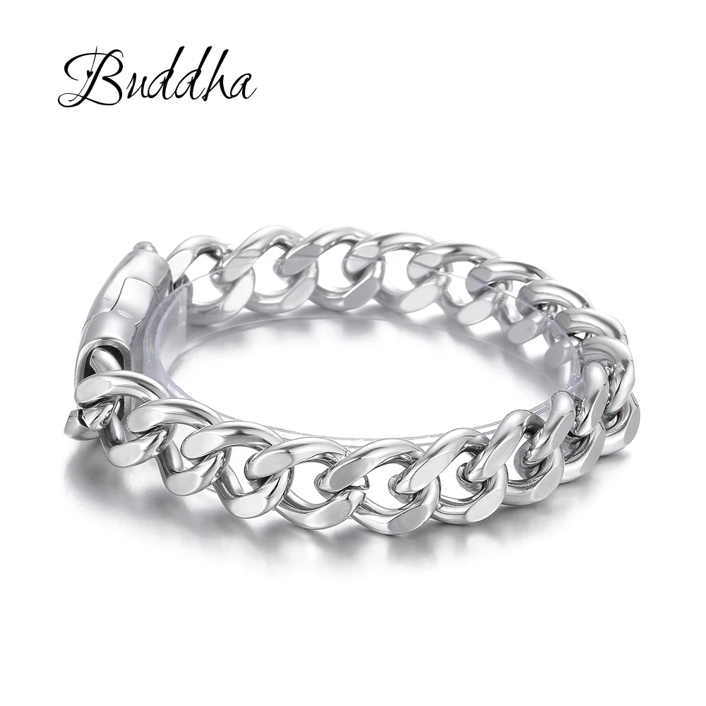 Нержавеющая сталь модные сапоги в панковском стиле 11 мм Ширина Будда браслет для