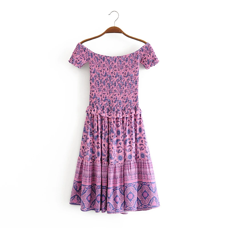 Платье-миди женское с открытыми плечами винтажным принтом и оборками | Женская