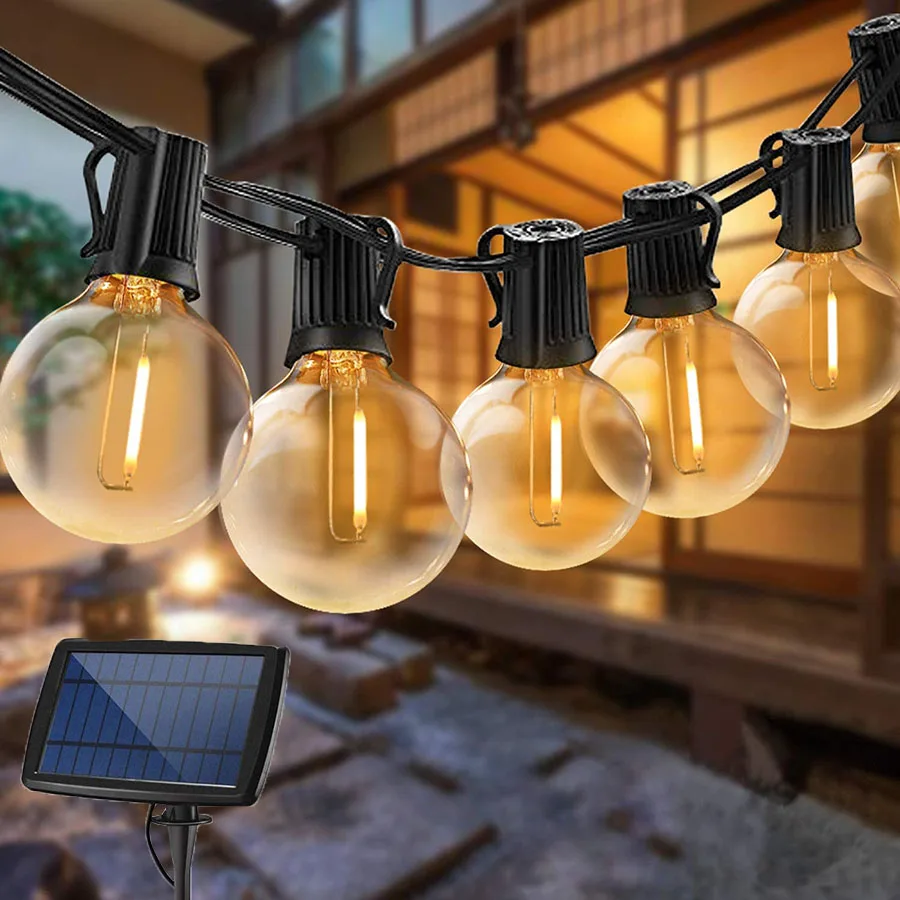 

25Ft 25 G40 Bulbs String Light Solar Outdoor String Lights LED Patio Lights Waterproof Portable Bistro Lights For Porch Pergola