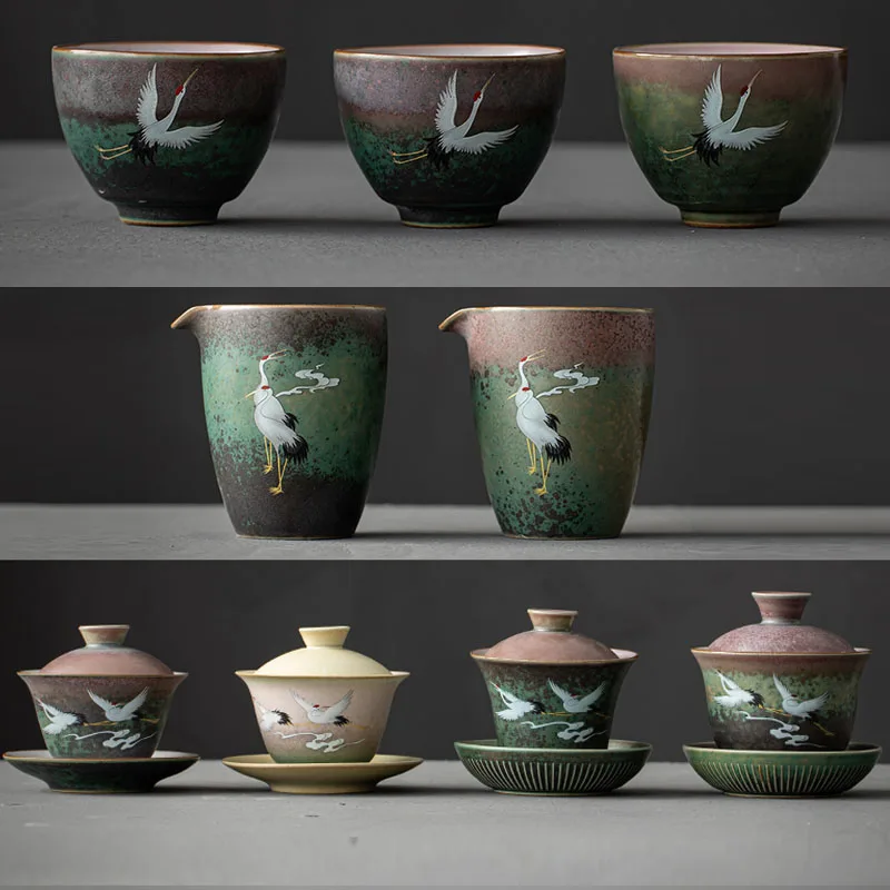 

Retro Chinese Kung Fu Tea Set Handmade Ceramic Gaiwan Teacup Fair Cup High Quality Creative Handpainted Teaware
