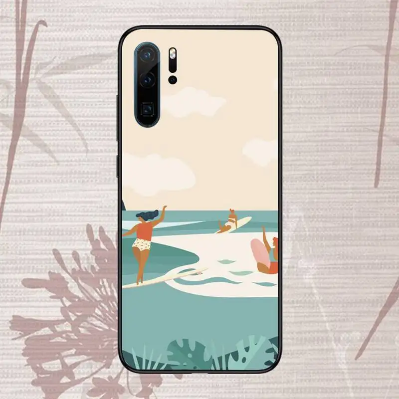 

surfing art surf Girl cartoon Phone Case For Huawei P20 P30 P40 lite Pro P Smart 2019 Mate 10 20 Lite Pro Nova 5t