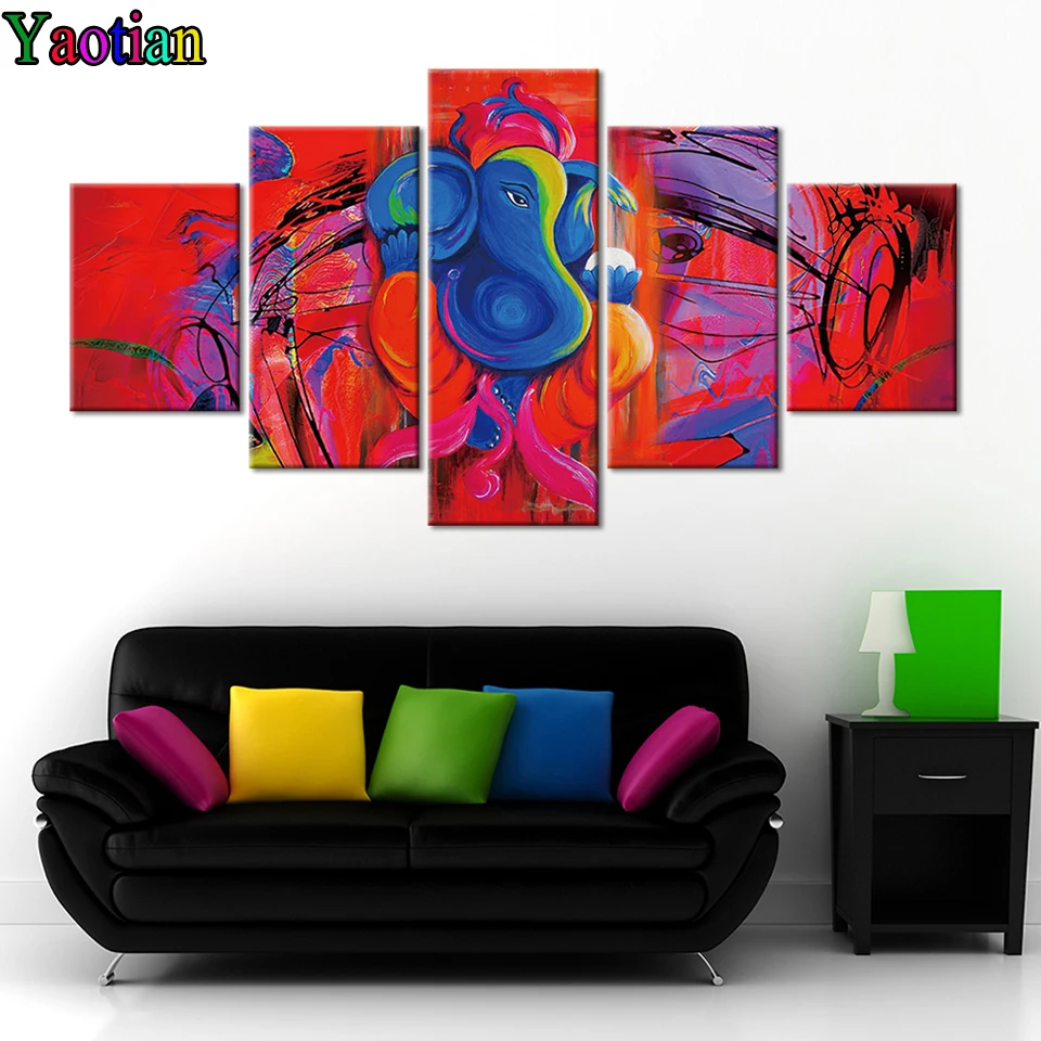 

5d Diy diamond painting Hindu God Ganesha Elephant Wall Art 5 PCS full Square/Round Drill embroidery Crystal diamond mosaic sale