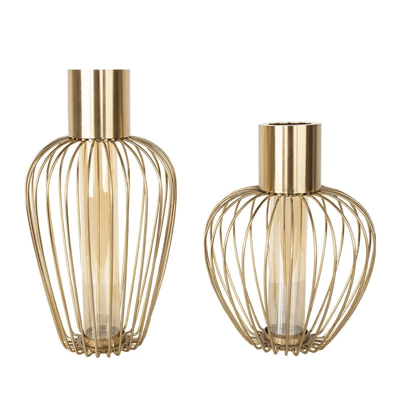 

Simple Gold Vases Metal Reticulated Floral Arrangement Flowers Pot Glass Vase Home Decor Modern Artificial Flower Ornaments