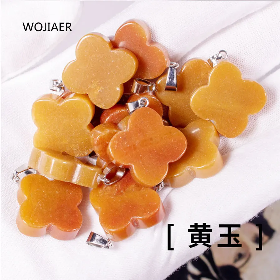 

WOJIAER 1Pcs Natural Yellow Jades Stone Charms Flowers Pendants for Jewelry Making Necklace Good Quality 20x6mm ZM0544