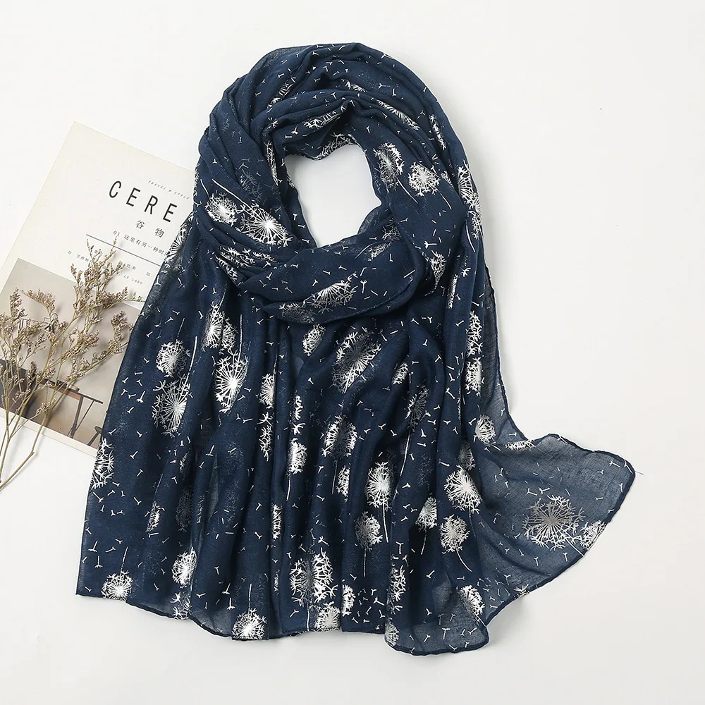 Весенний шарф с принтом одуванчика из серебристой фольги шали Длинный мягкий