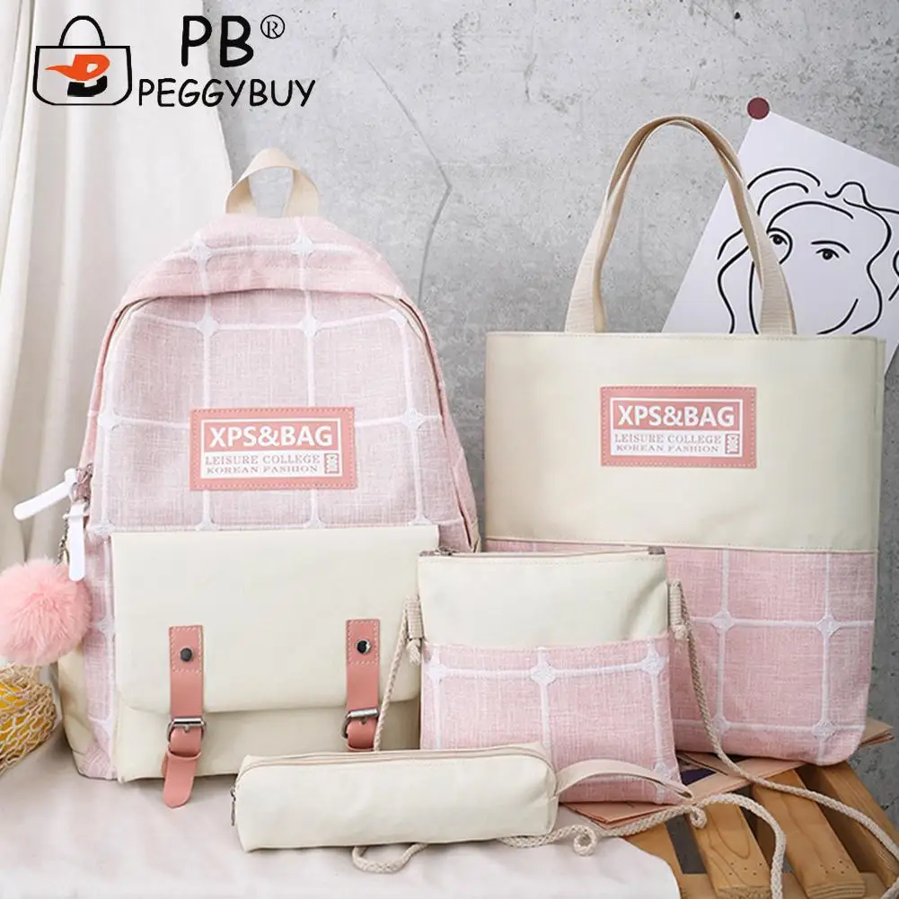 

Рюкзак Холщовый, с клетчатым узором, большой емкости, 4 шт.