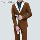 Новая куртка и брюки Thorndike, комплект из 2 предметов, мужская деловая куртка на заказ, смокинг, свадебный костюм, официальный коричневый, синий, классический, черный, красный
