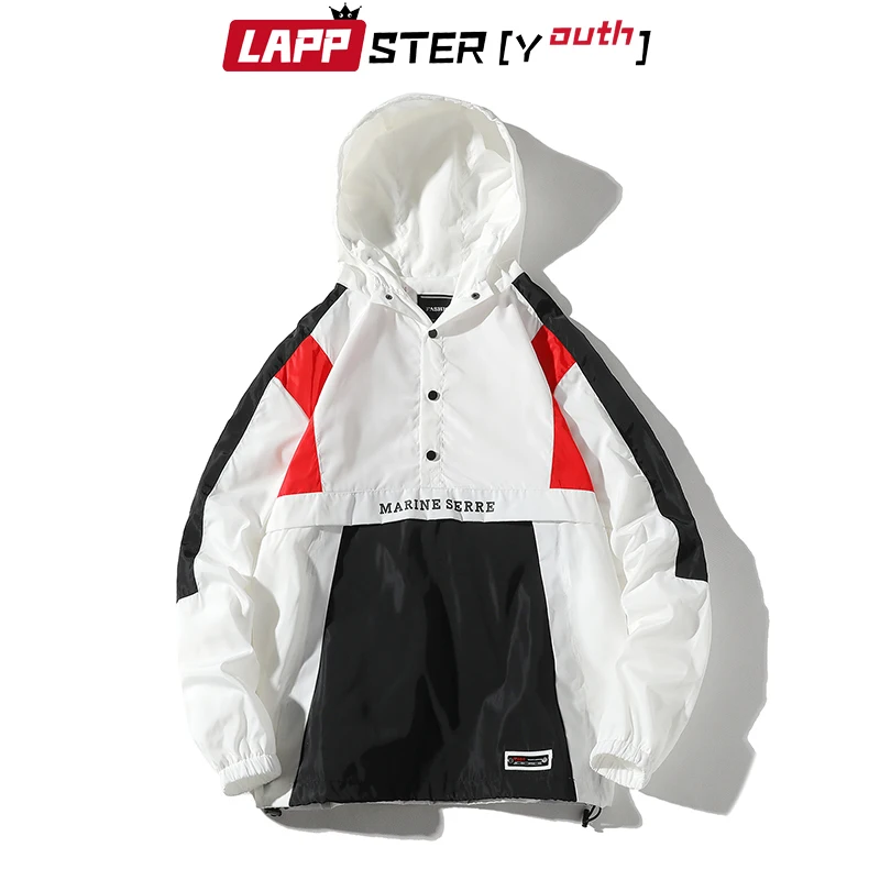 LAPPSTER-Молодежные мужские куртки Harajuku в стиле пэчворк, пальто, Японская уличная винтажная ветровка, Корейская куртка-бомбер с капюшоном