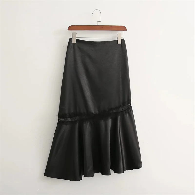 

Женская Асимметричная юбка, повседневная черная кружевная юбка составного кроя с высокой талией, осень 2021