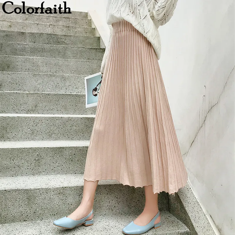 Colorfaith 2019 Женская осенне-зимняя миди юбка плиссированная Империя корейский стиль