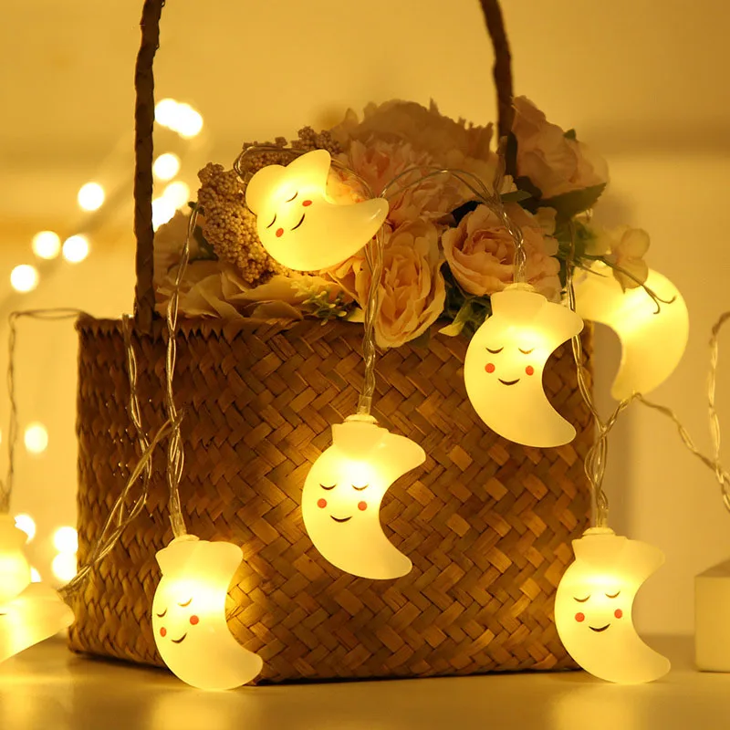 

20LED Cute kids Christmas Moon String Lights Fairy Garlands Outdoor Battery Flash For Holiday Xmas Party Garden Decor
