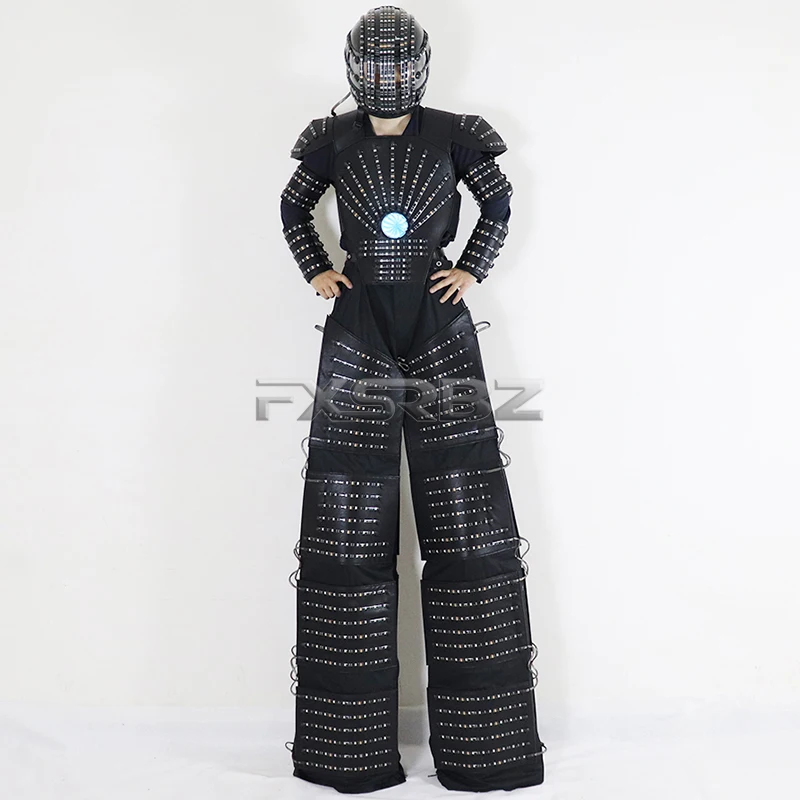 Костюм Робота с LED-подсветкой, на высоких каблуках, Криоман и Дэвид Гетта, ходунки, светящаяся одежда, шлем, лазерные перчатки.