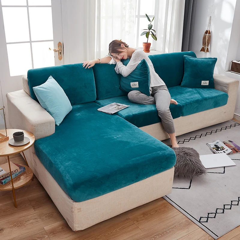 

Velvet Sofa Seat Cover For Living Room Cushion Cover Thick Jacquard Solid Soft Stretch Sofa Slipcovers Protector