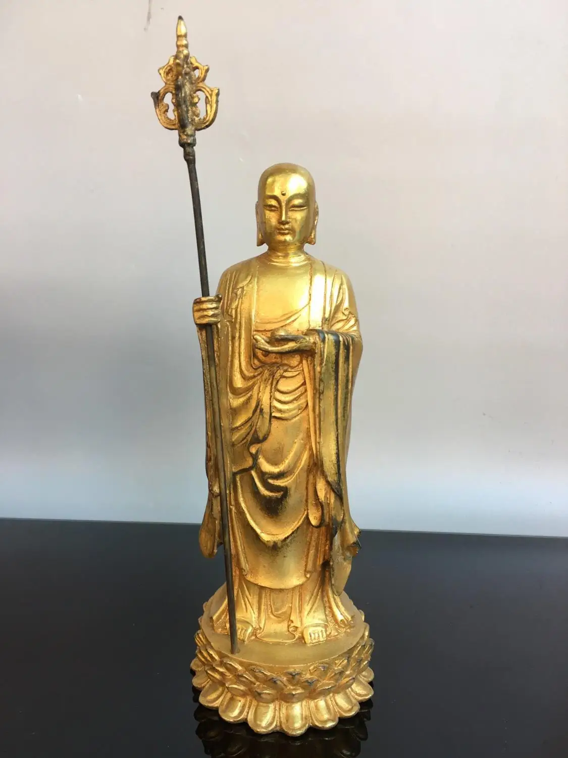 

15" Tibet Buddhism Temple bronze Gilt Ksitigarbha Buddha Buddha statue "Ksitigarbha Bodhisattva"