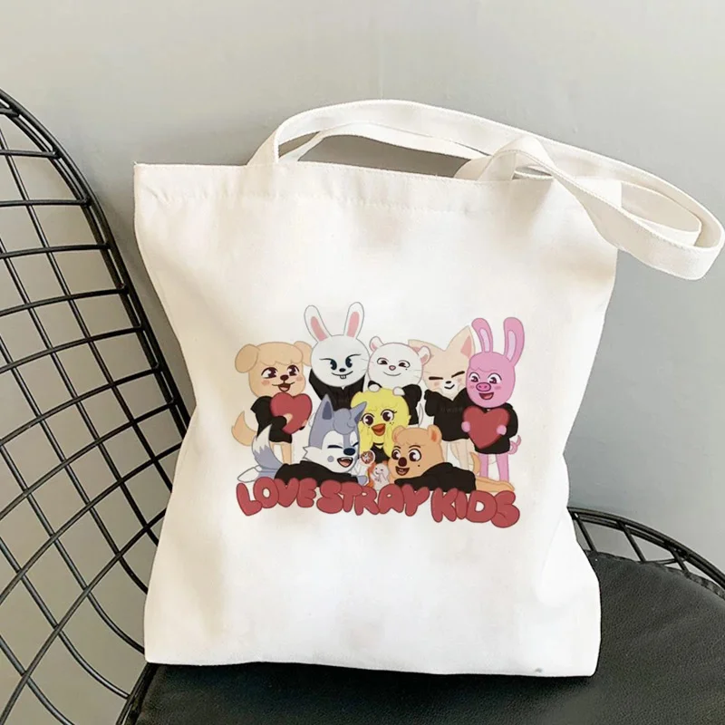 

Korean SkZoo Stray Kids Canvas Shopper Bag Tote Bags Shoulder Bag Women Large Capacity Harajuku Reusable Shopping Bag Handbag