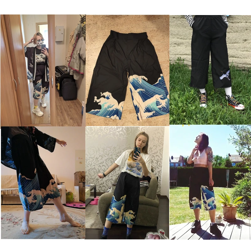 

Streetwear Women's Pants Japanese Style Harajuku Oversize Wide Pants Wave Printed Woman Trousers Hip Hop