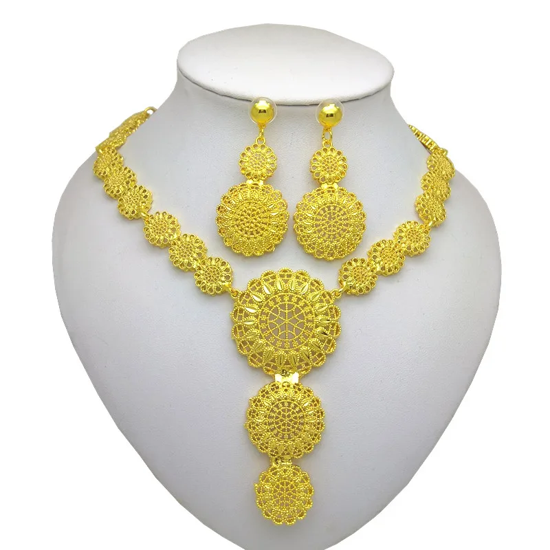 

Kingdom Ma Dubai Fashion Gold Color Jewellery Sets For Women Long Exaggerated Necklace Earrings Wedding Jewelry Set For Party