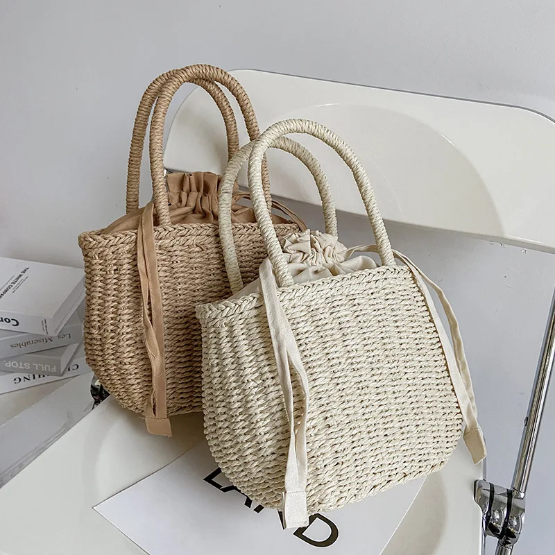 

Вместительные летние плетеные сумочки, повседневные женские тоуты, модные большие пляжные сумки с деревянными ручками, 2021