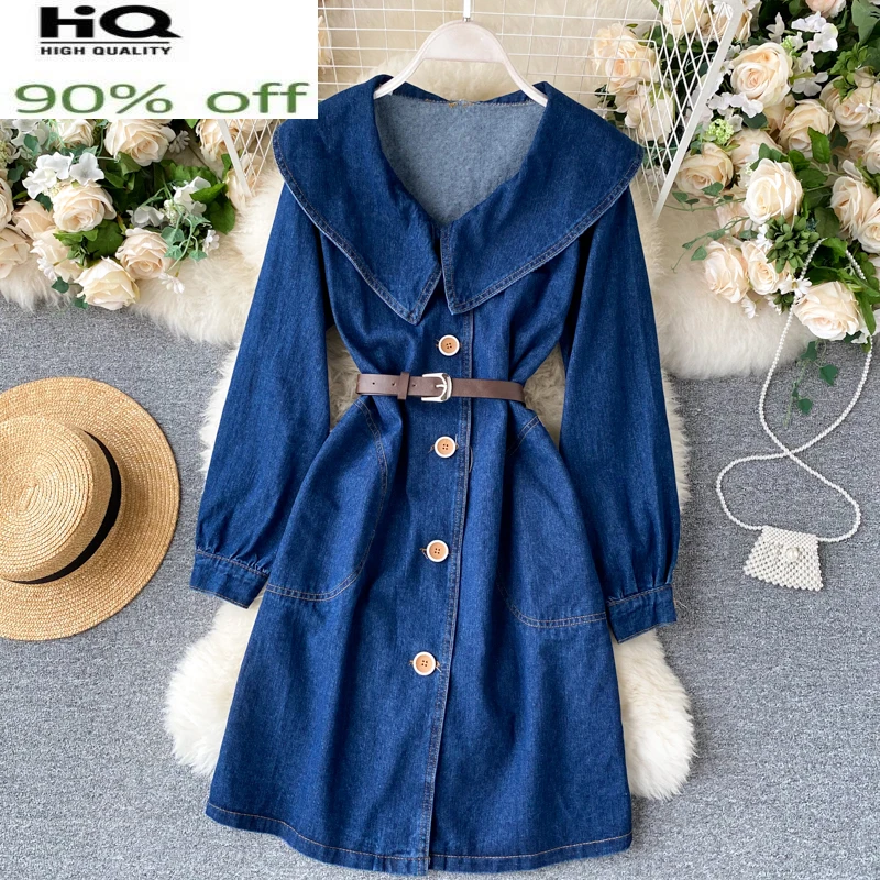 

Женское джинсовое платье средней длины, элегантное платье из денима с длинным рукавом, модель Pph3483 в Корейском стиле на лето, 2022