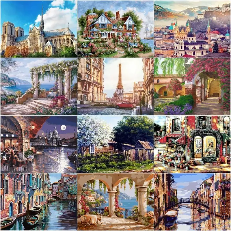

CHENISTORY Pictures By Number City Landscape Handpainted Kits Drawing 40x50cm Color Canvas Coloring Oil Painting Home Decor