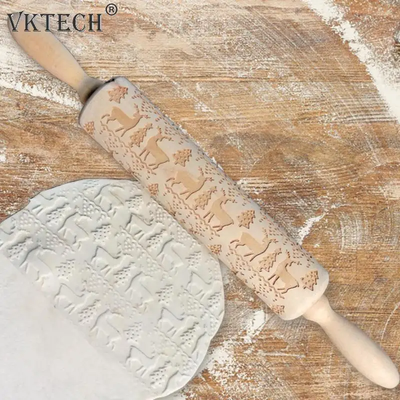 Рождественская тисненая Скалка Рождественская Снежинка Лось деревянная скалка для выпечки резка для печенья тесто выгравированный ролик