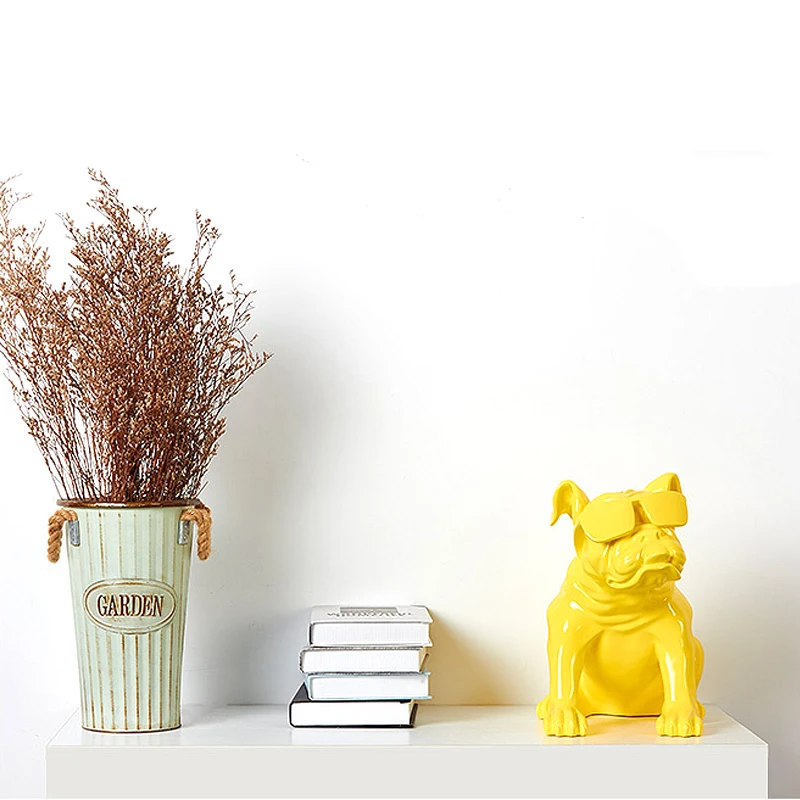 WEARING GLASSES BULLDOG FIGURINE HOME DECORATION RESIN SCULPTURE PERSONALITY ART DOGS STATUE DECORATIVE DESKTOP ORNAMENTS | Дом и сад