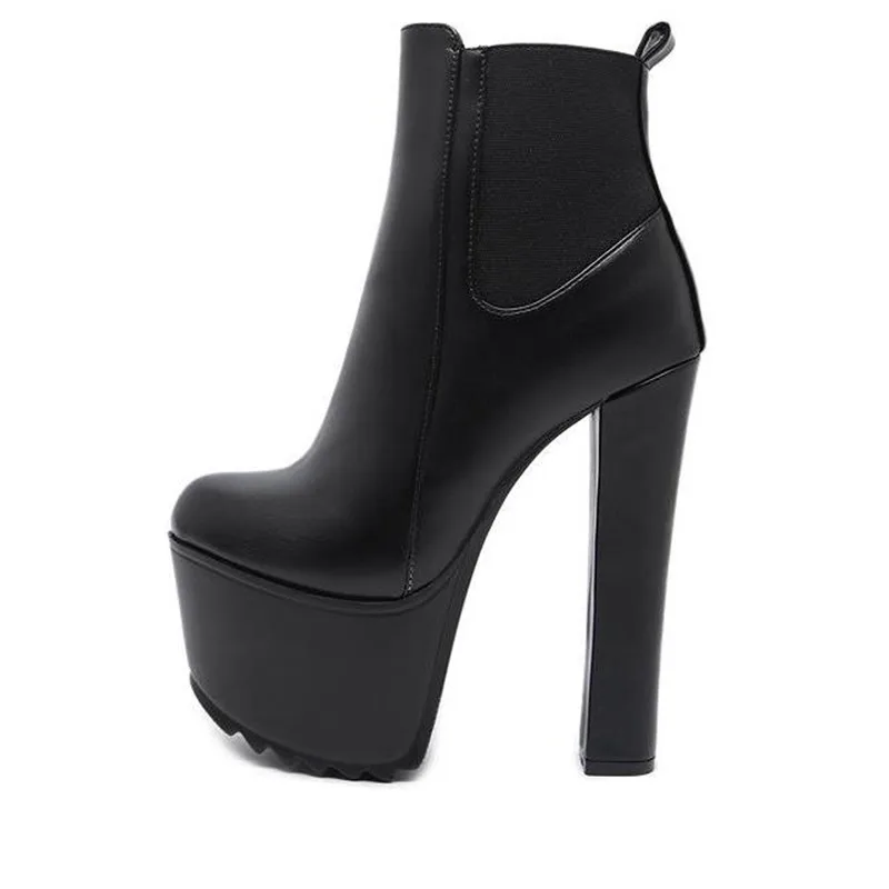 Женские ботильоны на платформе зимние ботинки Высоком толстом каблуке 16 см