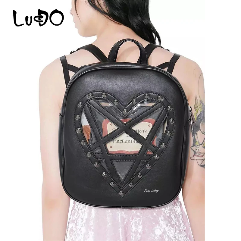 Дизайнерский женский рюкзак в форме сердца Высококачественная Черная