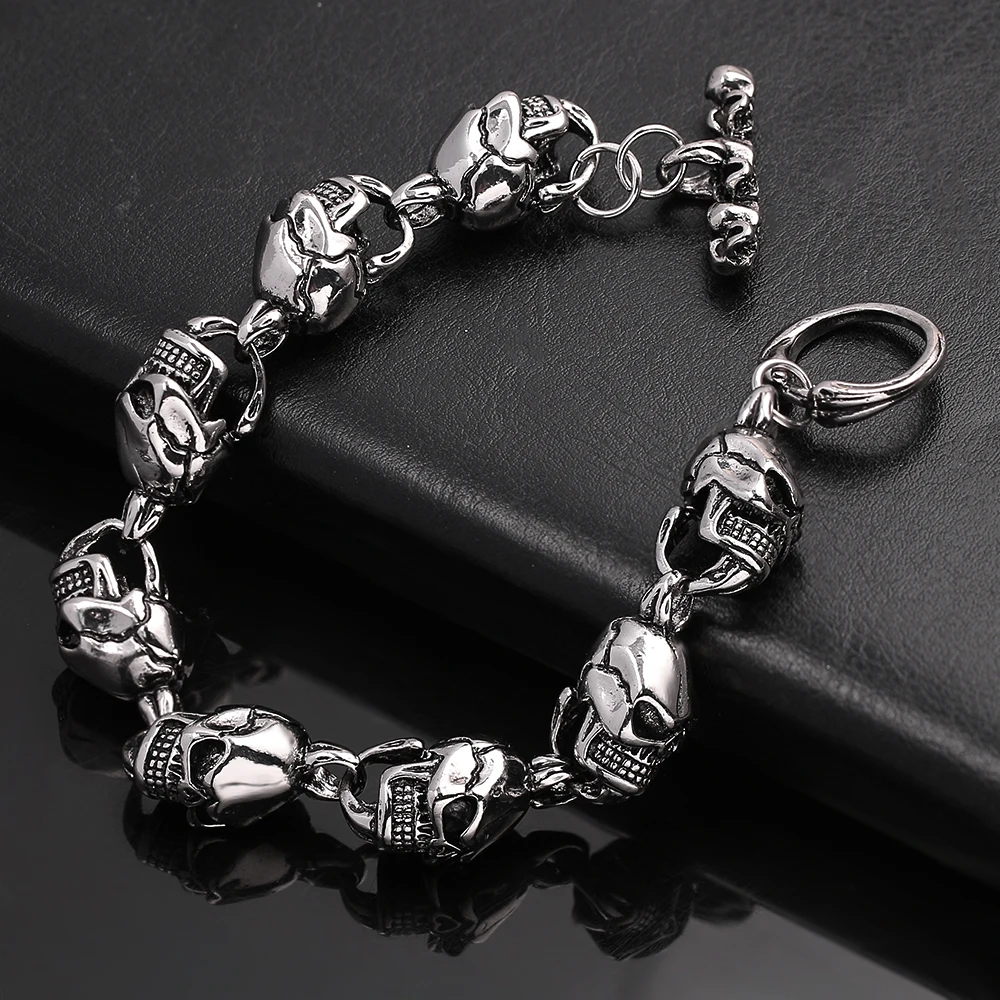 Новый мужской крутой Череп Браслеты металлический сплав высокое качество панк