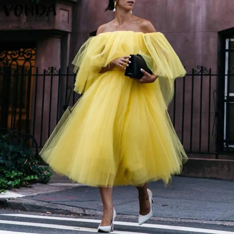 Женское платье с пачкой из сетки размера плюс VONDA летние однотонные вечерние