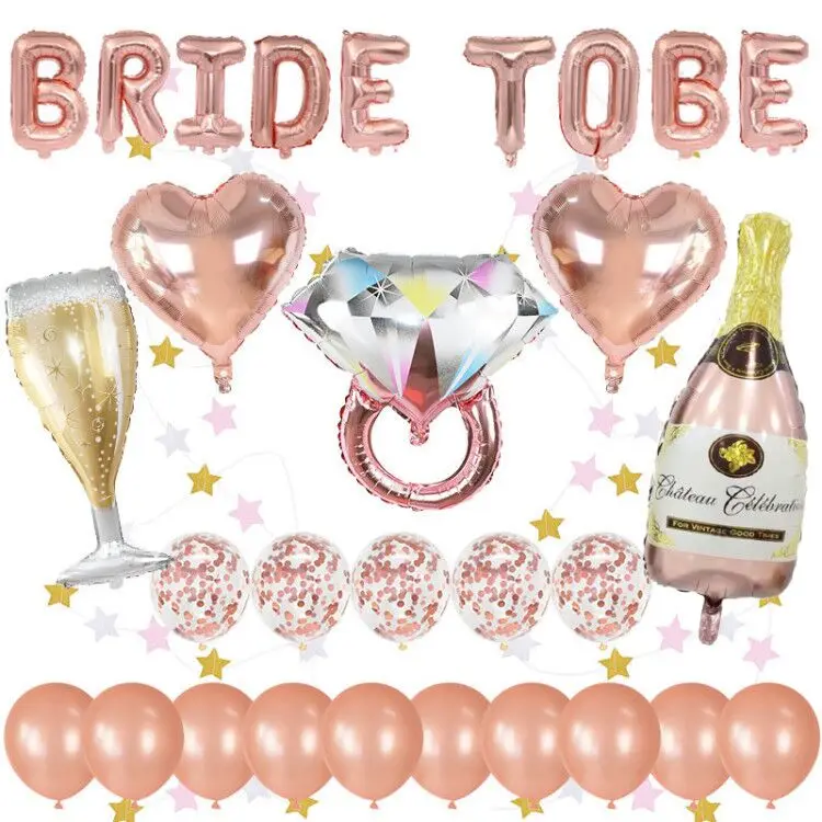1 Set Bride To Be Foil Ballon Rose Gold Theme Party Balloon Confetti Latex Ballons Bachelorette Wedding Decoration Supplies