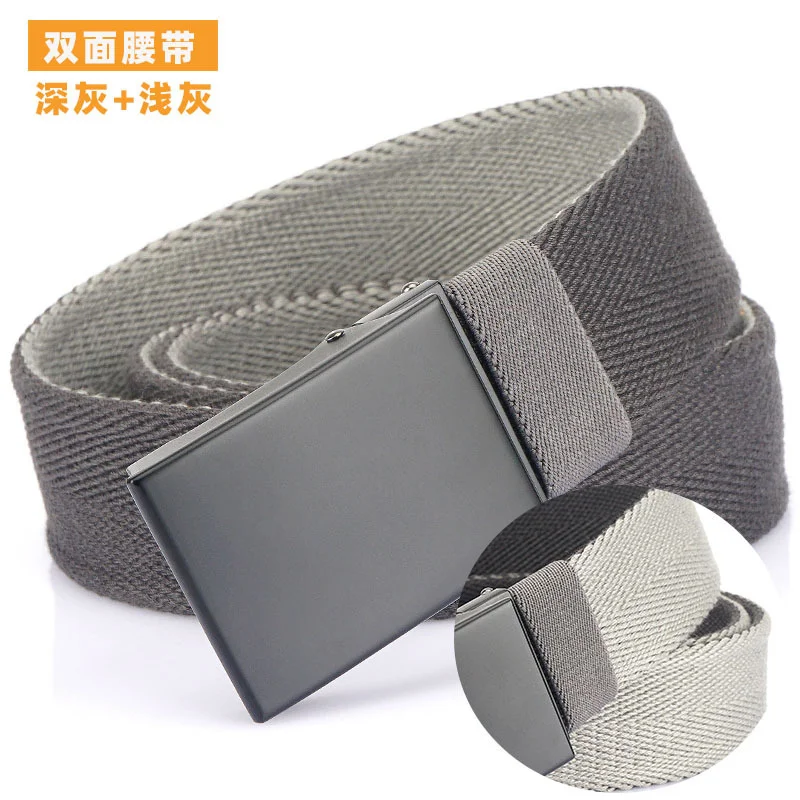 

New Canvas Belt Men's Second Generation Plate Buckle Double Color Cotton Belt Youth Leisure with Jeans Belt