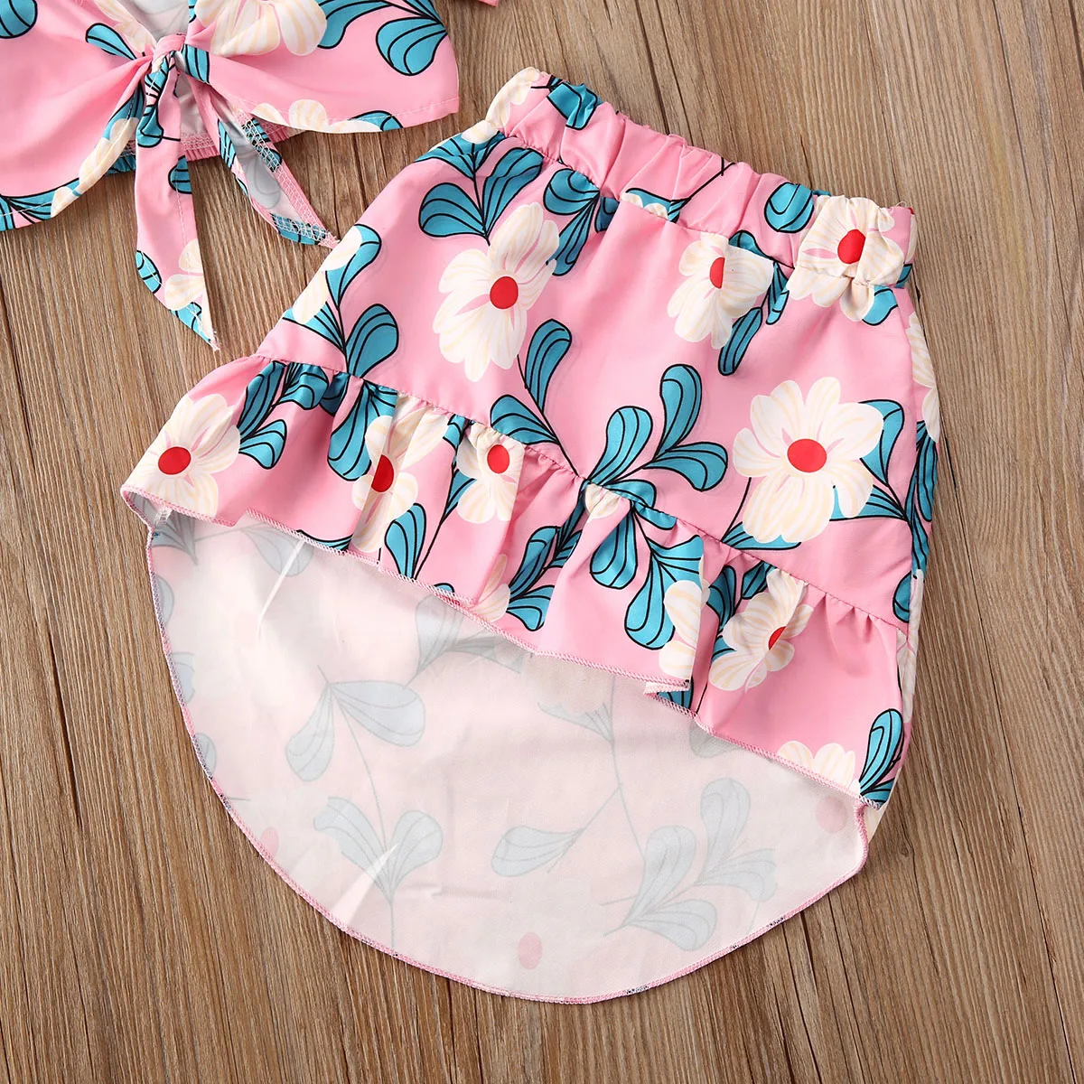 Летние комплекты одежды для маленьких девочек праздничная одежда бант с цветами