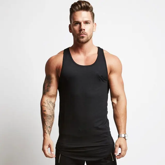 

Gym Sport Tank Top Men Fitness Bodybuilding Workout Cotton Sleeveless shirt Male Summer Casual Stringer Singlet Solid Vest Tops